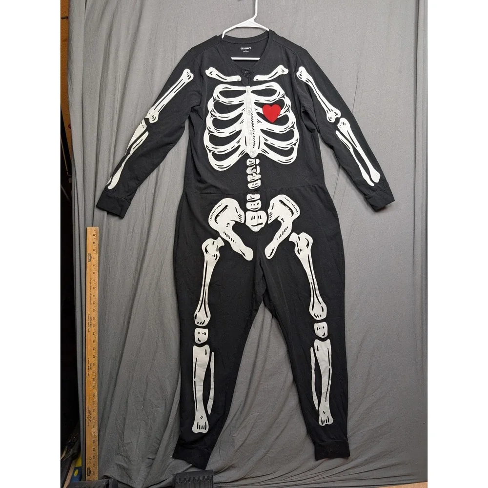 old‎ navy skeleton bones one piece pajamas loungewear, unisex medium xl